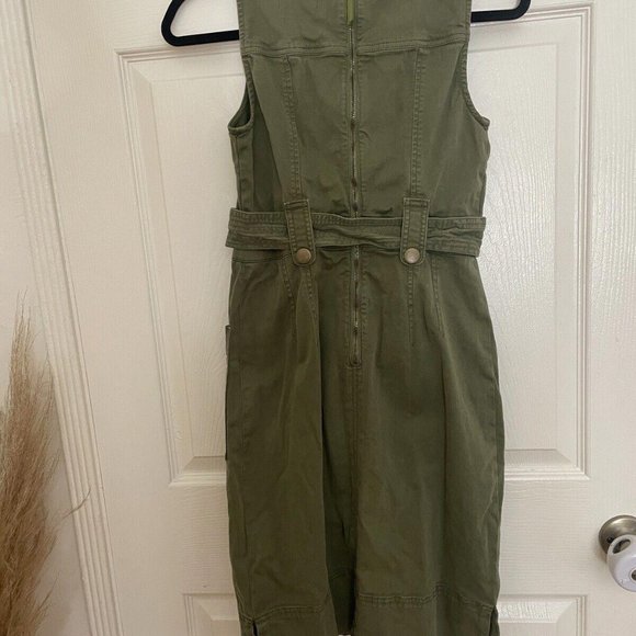 Maeve Anthropologie Sz 0 Army Green Belted Utility Denim Shift Dress - Picture 5 of 7